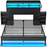 Bed Frame Full Size with Storage Headboard, Slide Out Bedside Storage, Beds with Charging Station & LED Lights, Full Bed Frame 2