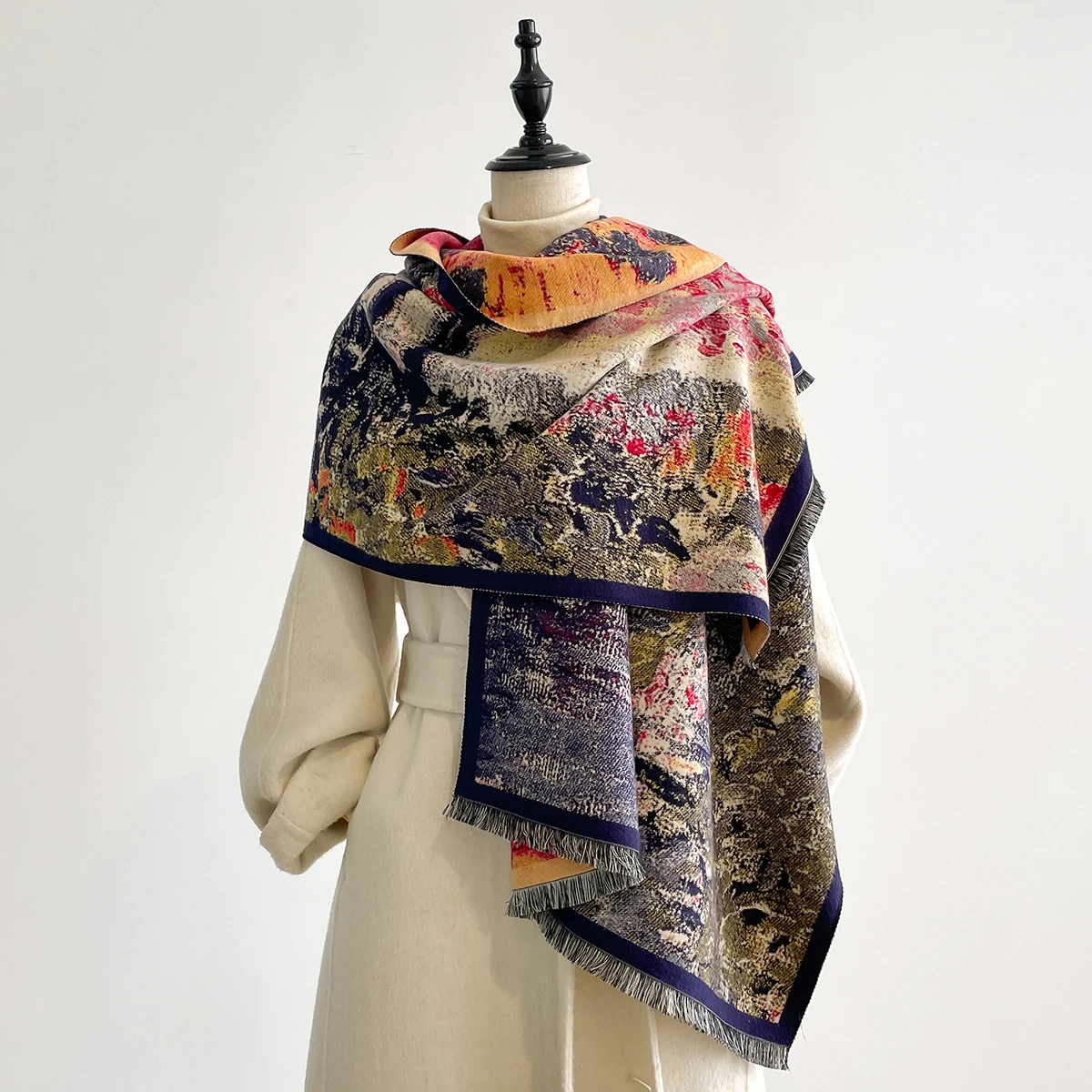 Warm Cashmere Scarf Women Floral Oil painting Shawl New Wraps Luxury Thick Blanket Winter Bufanda Pashmina Female Travel Stoles