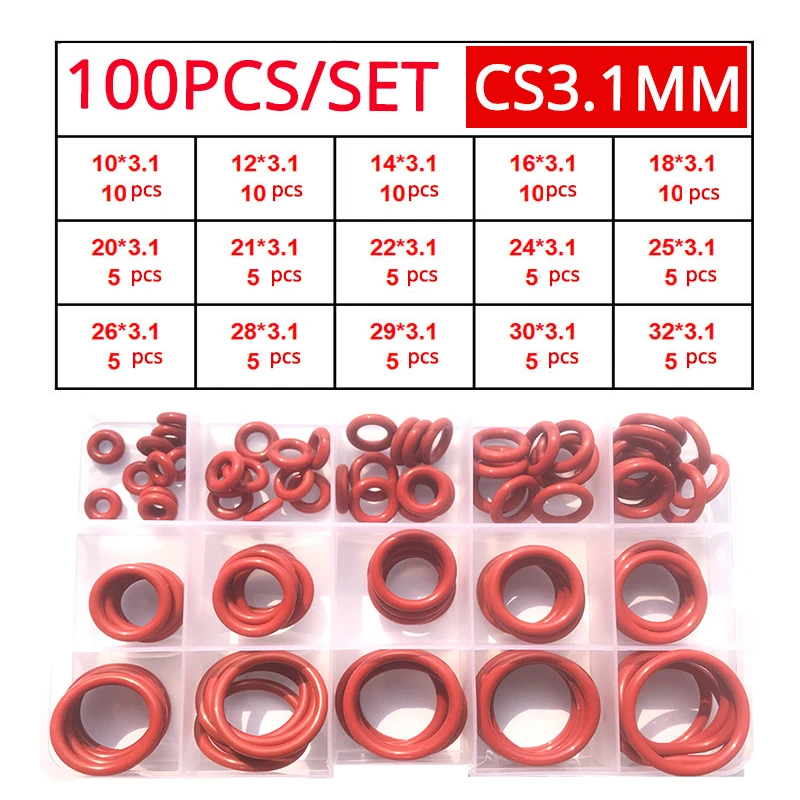 Red Silicone O Ring Vedação Arruela, Juntas