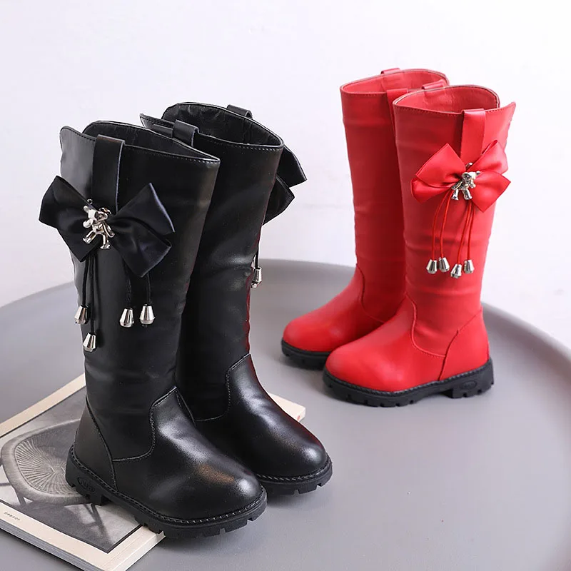 Girls Cartoon Long Boots Princess Kids PU Leather Platform Boots Winter Anti-slip Snow Botas Teenagers Dress Shoes Size 26-39