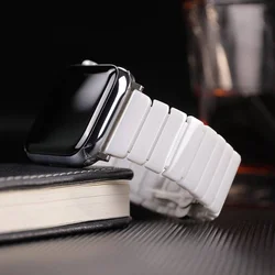 Sleek Ceramic and Stainless Steel Watch Strap Bracelet - 38 40 41 42(S11 - S10) (White1 Ceramic)