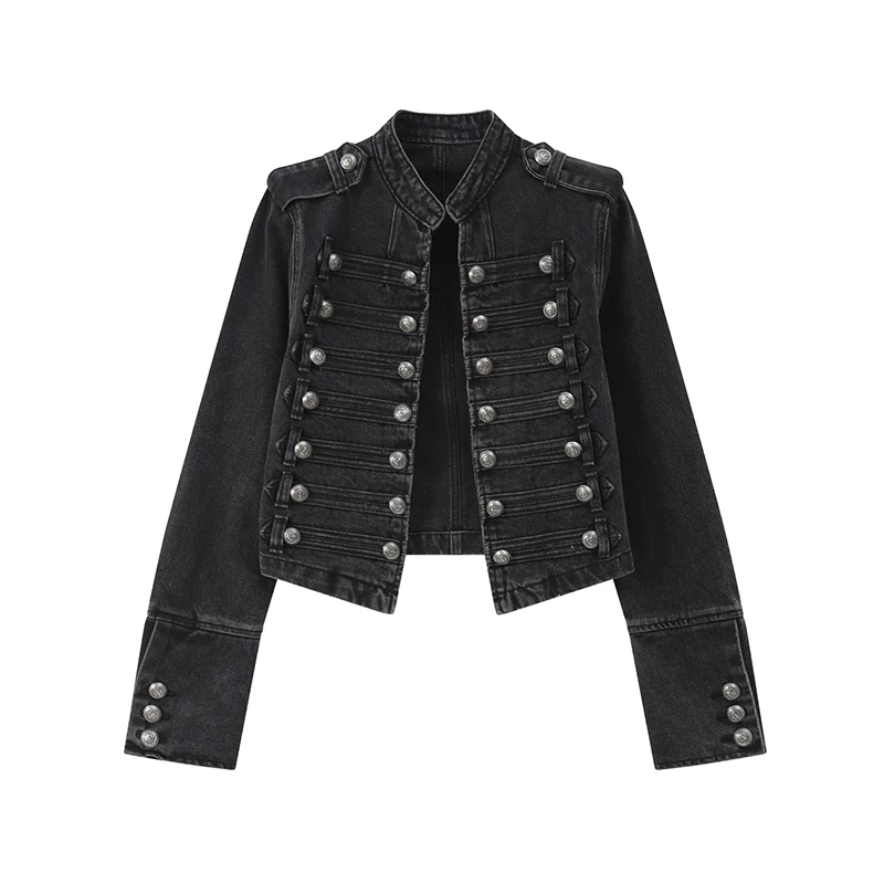 Vintage Denim Military Jacket Women Retro Solid Round Neck Single Breasted Slim Crop Coat 2026 New Lady Daily Street Outerwear 18 S14157e15d0344fe284384ef1e55c0c0ar
