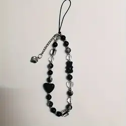 Black Strawberry Bear Love Phone Charm Wrist Strap Keychain Lanyard (1)