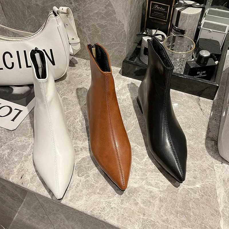 New Women's Pionted Toe Chelsea Boots 2023 Autumn Fashion Back Zipper Chunky Heel Ankle Boots for Women Sexy Ladies Heeled Shoes