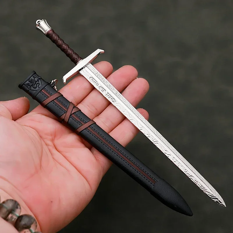 22cm Medieval Arthur Pendragon Swords Metal Katana Samurai Sword Uncut Blade Model Accessories Keychain Gifts Toys for Boys 4