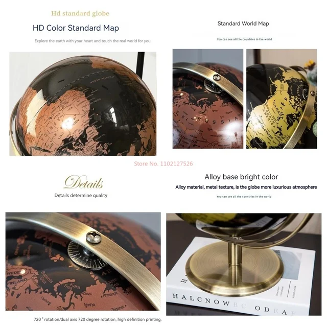 14/20/23cm Black Gold Rotating Globe british Home Office Decoration European Style Creative Handicraft Decoration Globe 6
