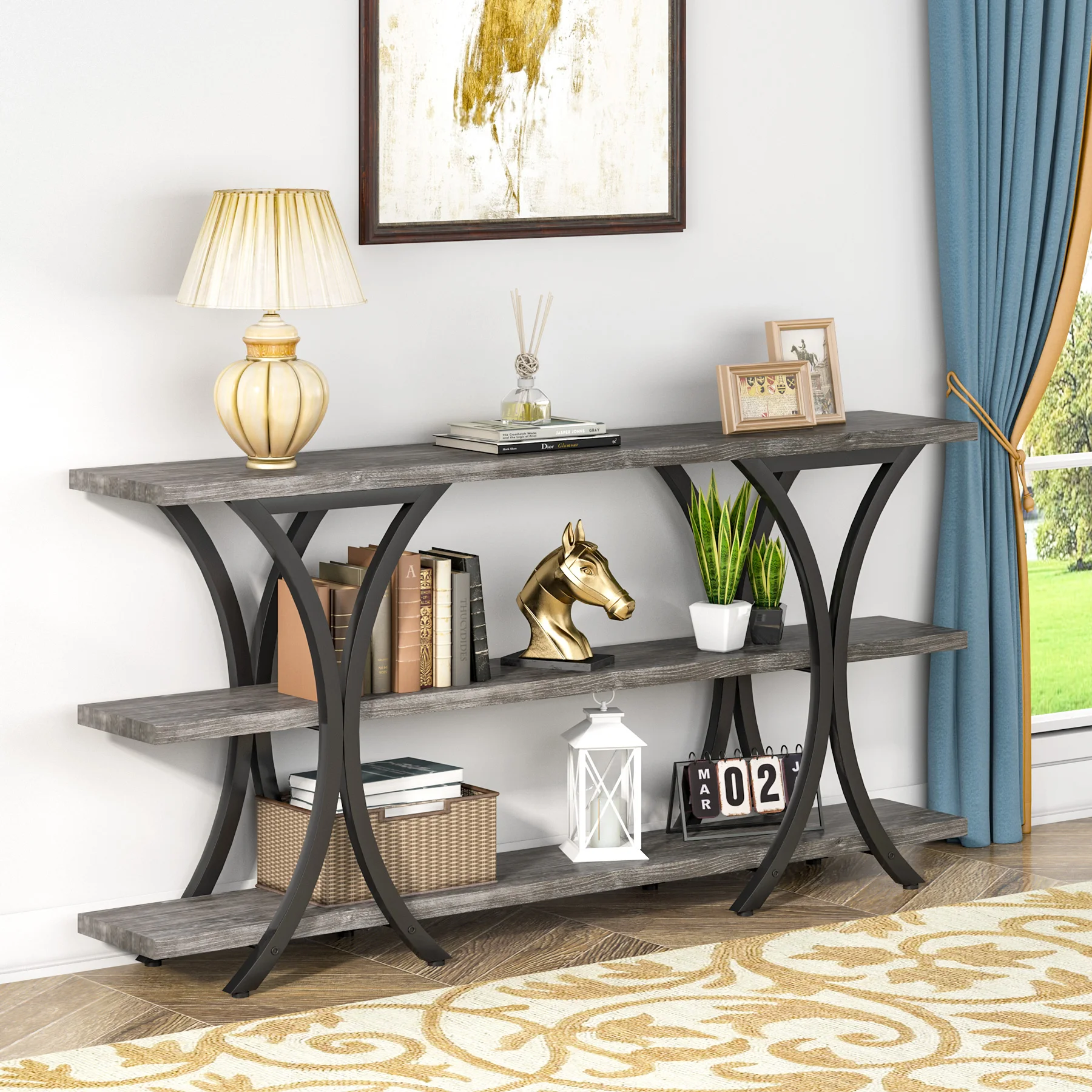 Tribesigns 70.8 Inch Narrow Console Table, Long Sofa Table Entry Table with 3 Tier Storage Shelves for Entryway Living Room