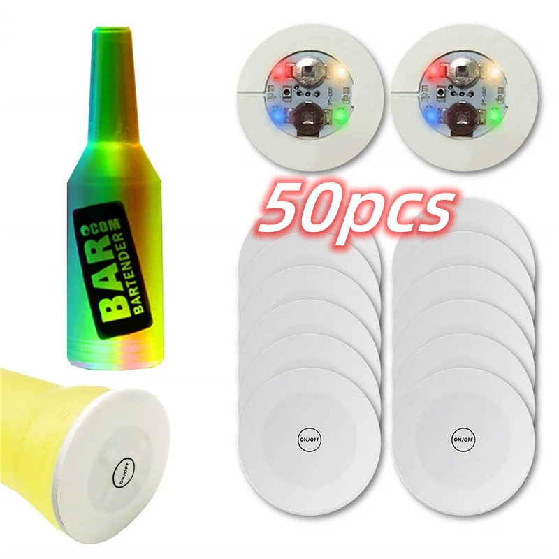 50/20/10/1pc LED Coasters Luminous Liquor Wine Bottles Coaster Stickers Flashing Light Up Cup Mat For Bar Club Party Decor Light