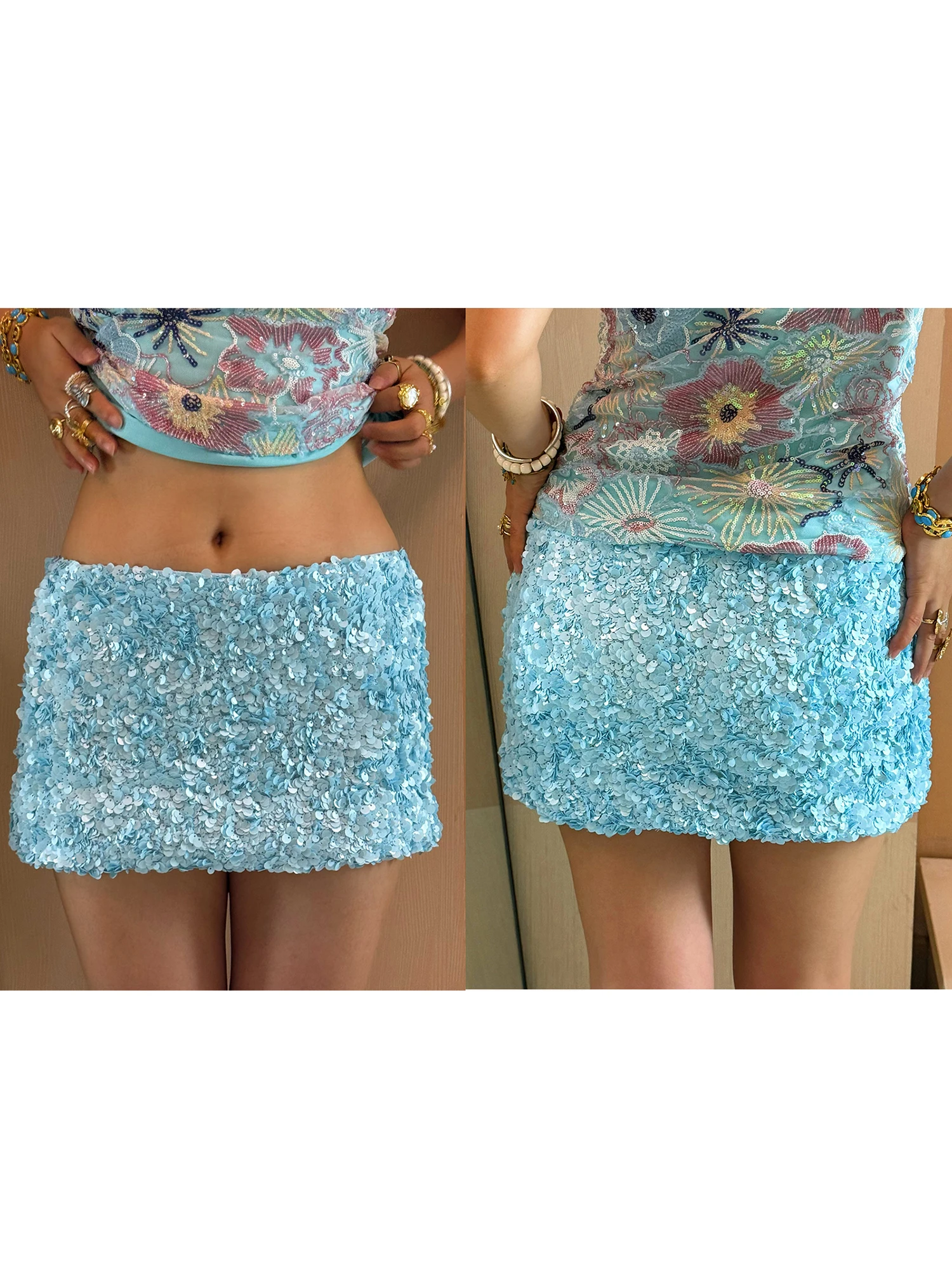 Women s Fashion Sequin Embellished Mini Skirt with Low Waist and Bodycon Fit for Summer Parties and Events