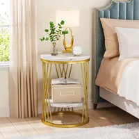 LITTLE TREE Table d'appoint ronde, table d'appoint moderne à 2 niveaux en or blanc avec étagères, pour chambre à coucher, salon (1, blanc et or) 6
