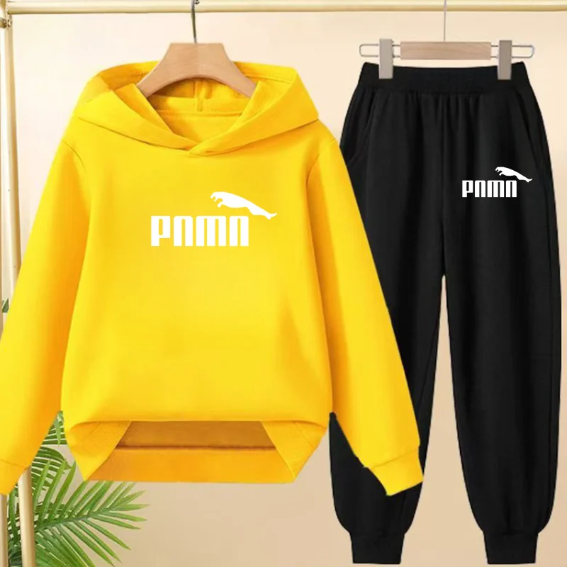 Children 3-12Yrs Pullover Casual Coat Top Jogging Set Charming Tracksuits Letter Hoodie Sweatshirt+Pants Boys Girls Kids clothes