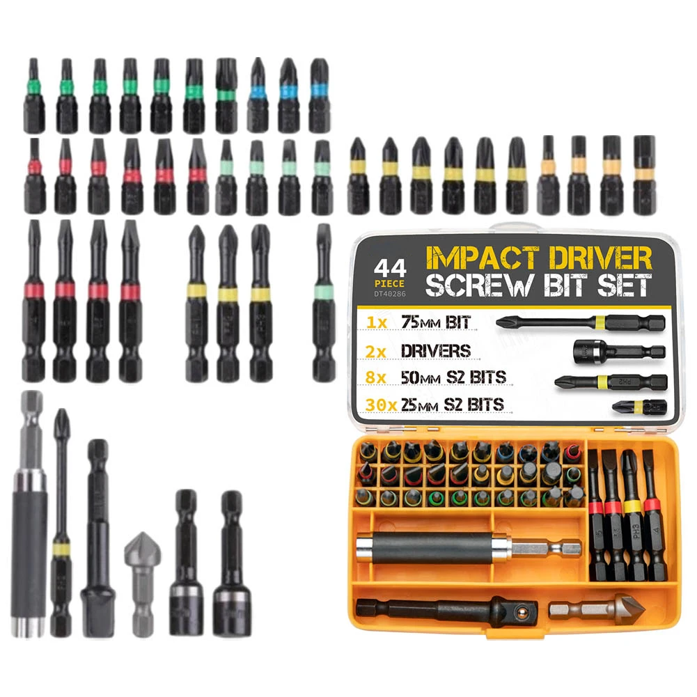 

44pcs 1/4" Hex Shank Impact Driver Screwdriver Bits Set Nut Driver Impact Socket Adapters For Wood Metal Steel Repair Hand Tools