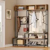 Entryway Hall Tree with Bench and Shoe Storage 55, 5-in-1 Farmhouse Freestanding Coat Rack Shoe Bench for Entrance, Living Room 2