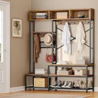 Entryway Hall Tree with Bench and Shoe Storage 55, 5-in-1 Farmhouse Freestanding Coat Rack Shoe Bench for Entrance, Living Room 2