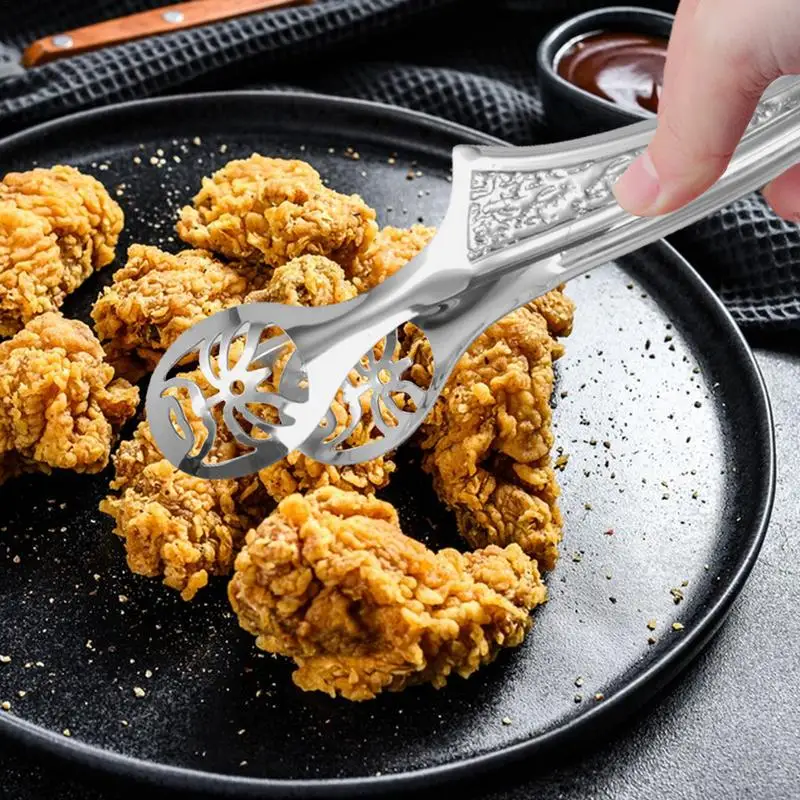 Stainless Steel Tongs Non-Slip Serving Tongs Food Clip Sturdy Stainless Steel Heat Resistant Food Non-Slip Grip Cooking