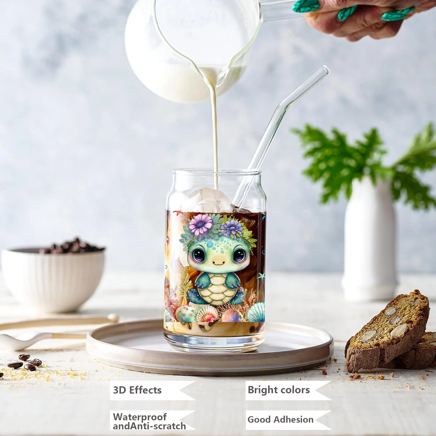 Cute turtle Series easy peel waterproof DIY Decals Retro Beauty 3D transfers uvdtf crystal sticker 16oz uv dtf cup wraps