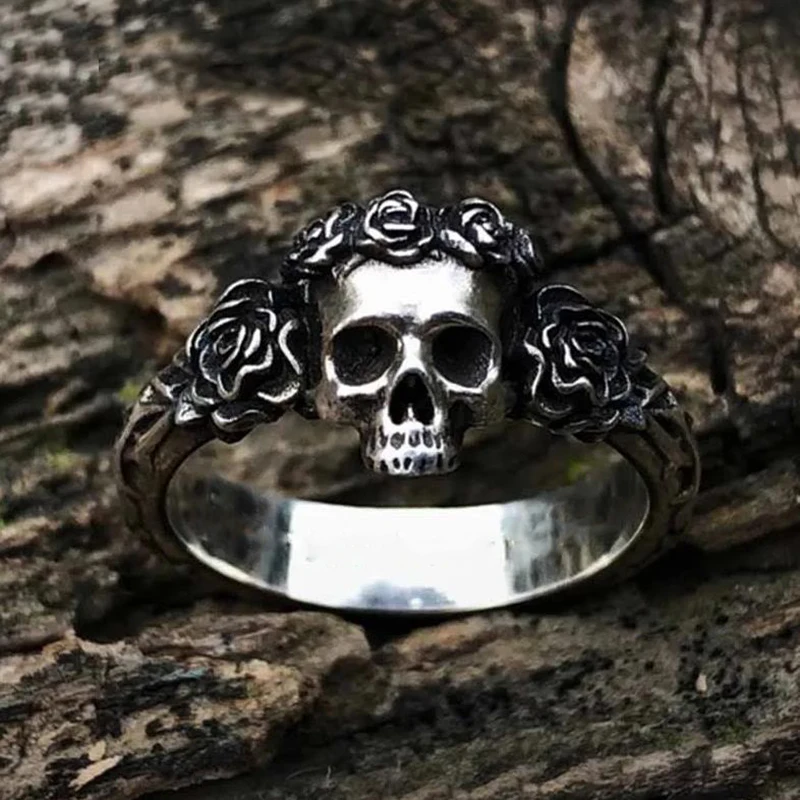 Mens Flower Skull Ring 316L Stainless Steel Rings for Men Male Bijoux Punk Biker Fashion Party Jewelry stainless steel ring finger ring