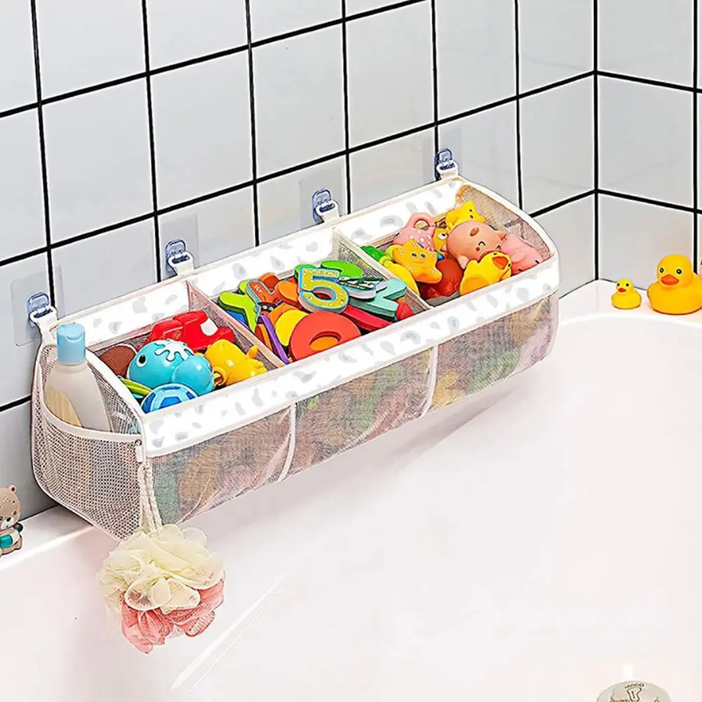 Large Openings Bathroom Toy Storage Bag 3 Compartment Breathable Bath Toy Organizer Quickly Dry Easy Sorting Mesh Toy Hammocks