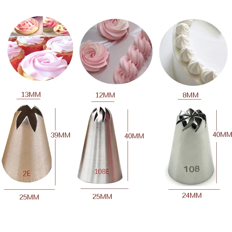 #108E/#108/#2E Stainless Steel Cream Decorating Nozzle Baking Tools Icing Piping Cupcake Pastry Dessert Decoration Cake Nozzles