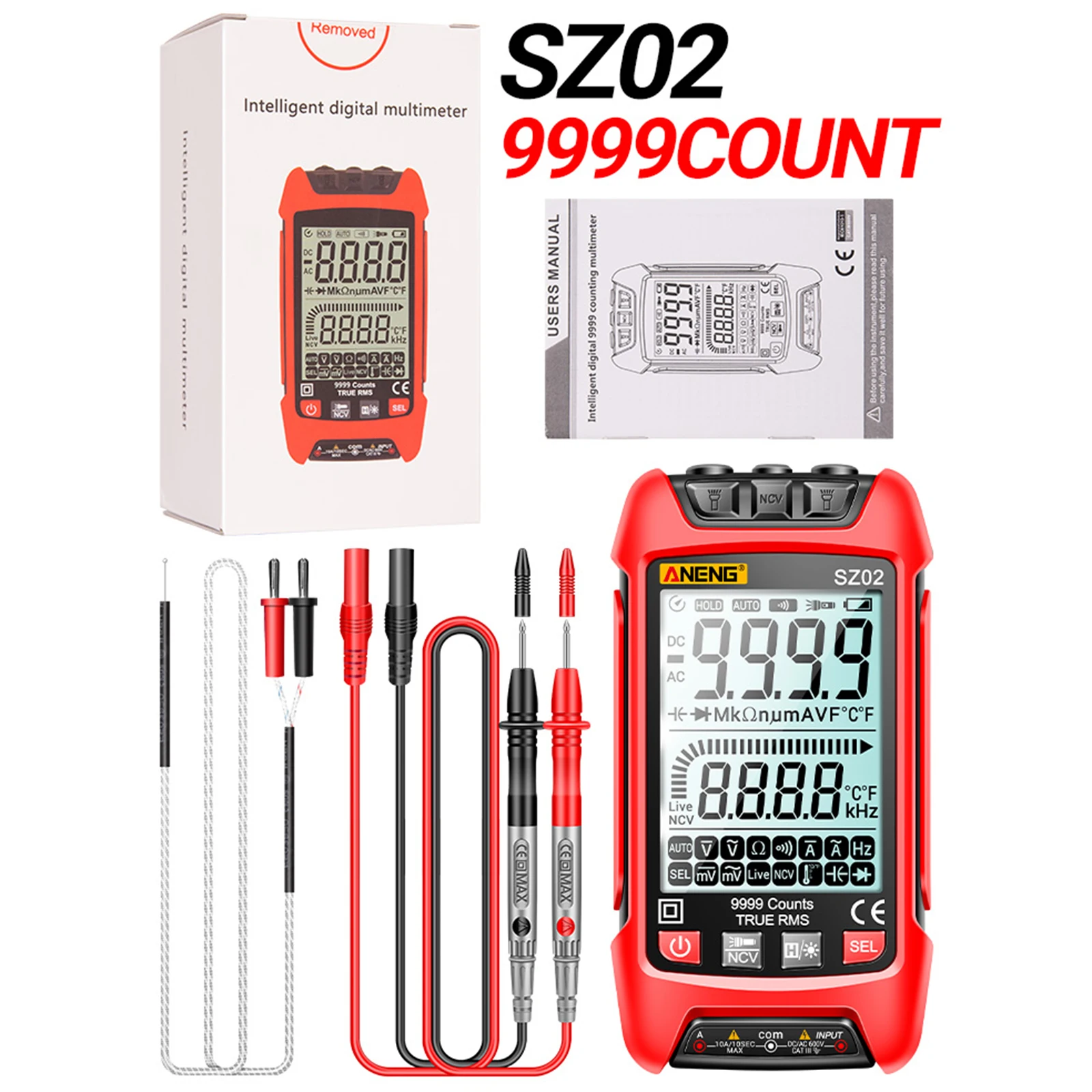 ANENG SZ02 Smart Digital Multimeter Auto Range 9999 Counts NCV