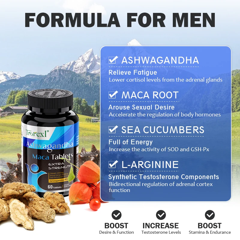 Organic Ashwagandha Pills Men Enhancing Supplement Improve Size Endurance Supports Reproductive Health Natural Energize