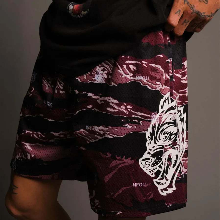 Summer Men Shorts Darc Wolves Gym Mesh Breathable Shorts Mens Fitness Running Training Short Pant Quick-Drying Workout Shorts