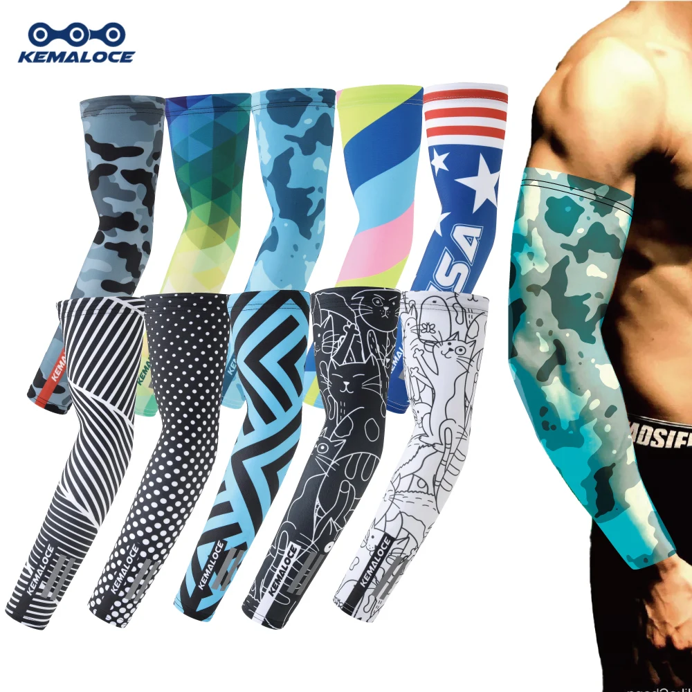 KEMALOCE Cycling Arm Warmer Compress Summer Running&Basketball UV Protection Ice Fabric White&Black Sports Arm Sleeve cooling arm sleeves sun protection arm sleeves arm sleeves
