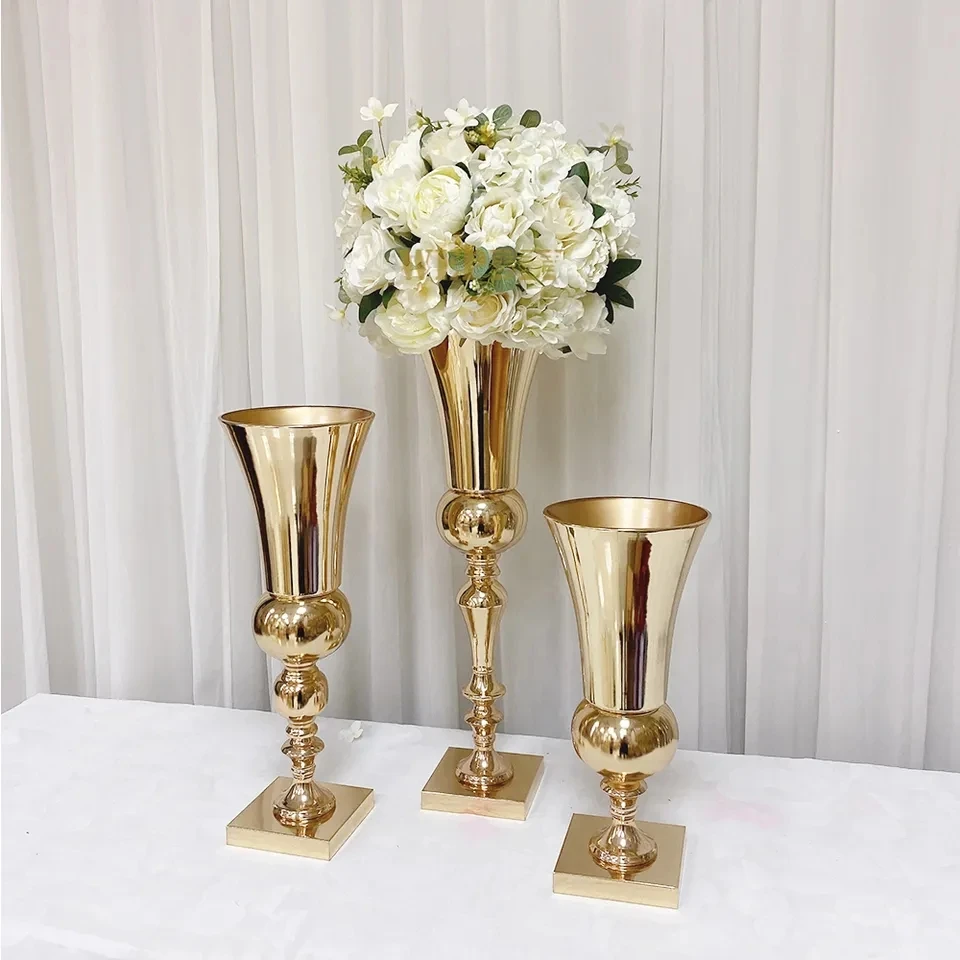 12pcsGoldMetalTrumpetVasegoldenflowervaseweddingcenterpiece