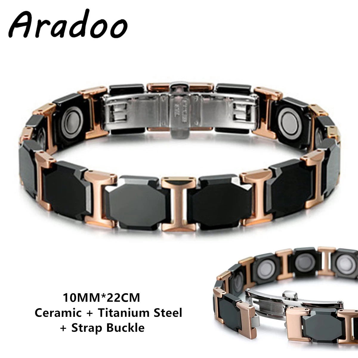 Titanium Steel & Ceramic Magnetic Hematite Sport Bracelet