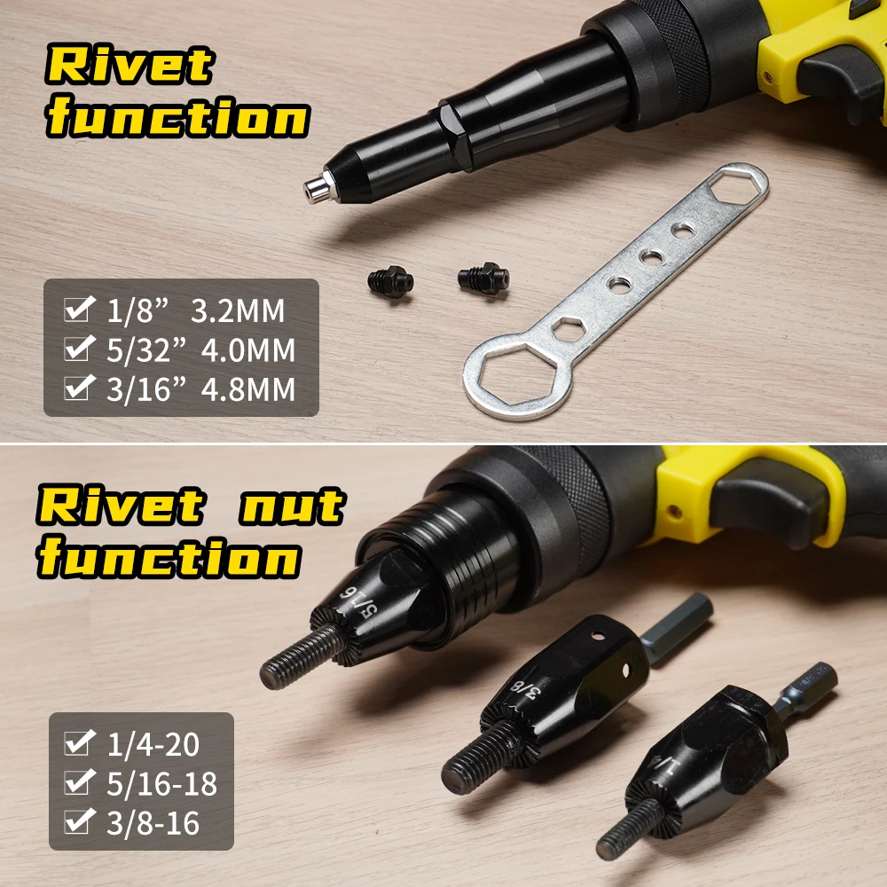 HIFESON 21V Double Use Electric Rivet Nails Gun Rivet Nut Gun Drill Insert Rechargeable Automatic Rivet Tool For M3-M12 Nuts