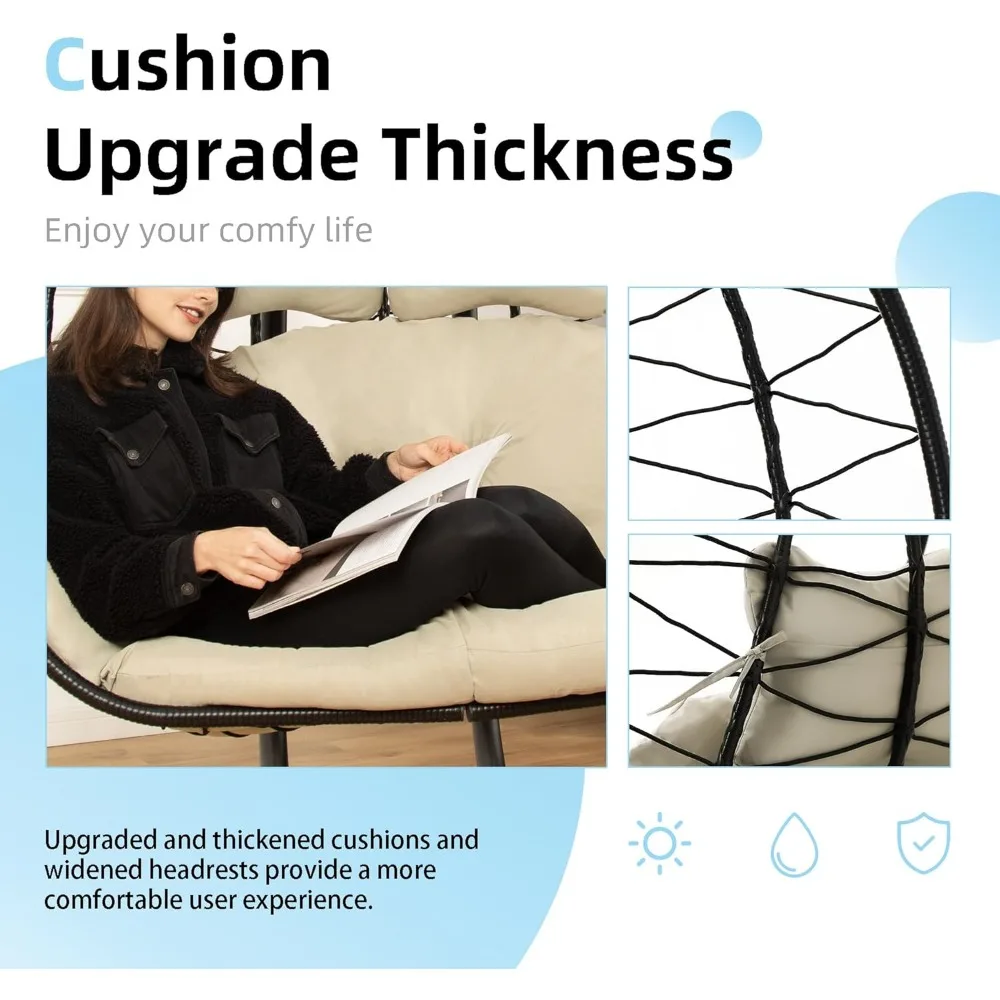 Double Egg Chair wth Stand Hammock Swing Chair Foldable Hanging Loveseat, UV Resistant Removable Cushions, 700LBS Capacity 3