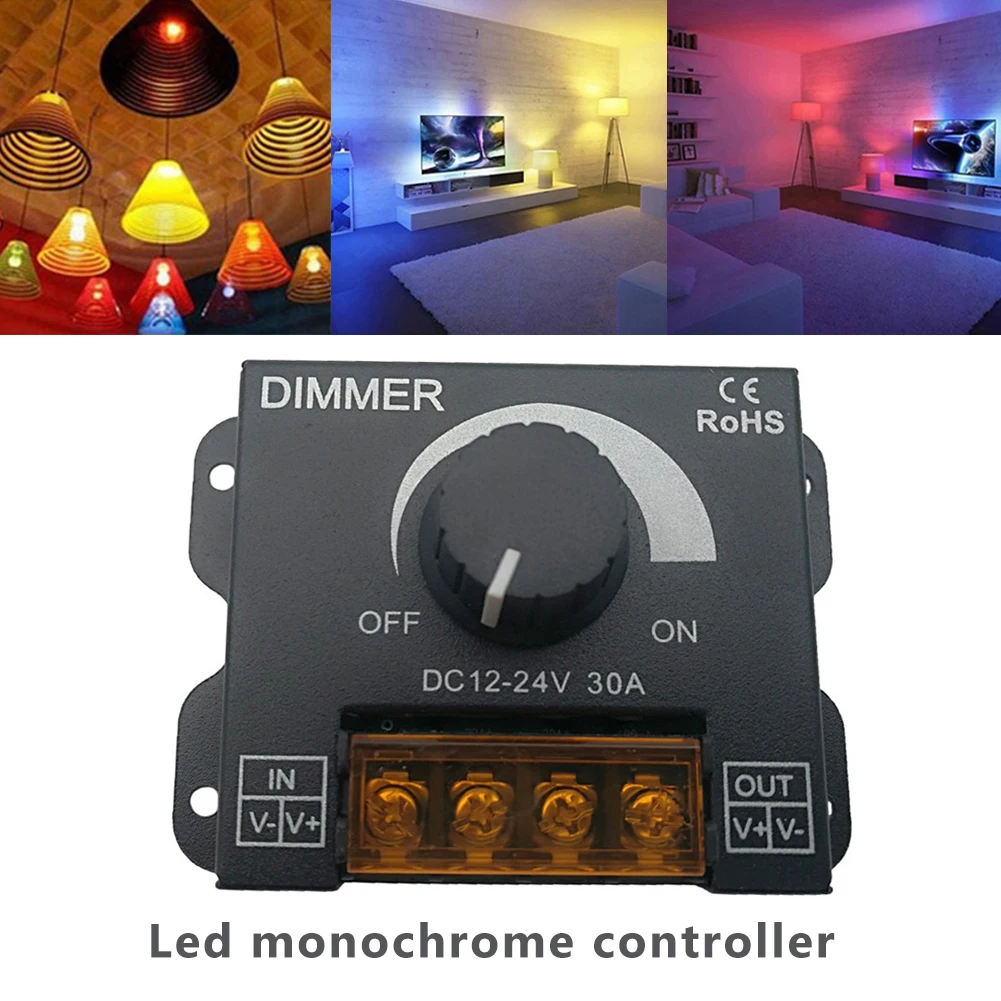 DC 12V 24V LED Dimmer Switch 30A Voltage Regulator Adjustable Controller for LED Strip Light Lamp Dimming