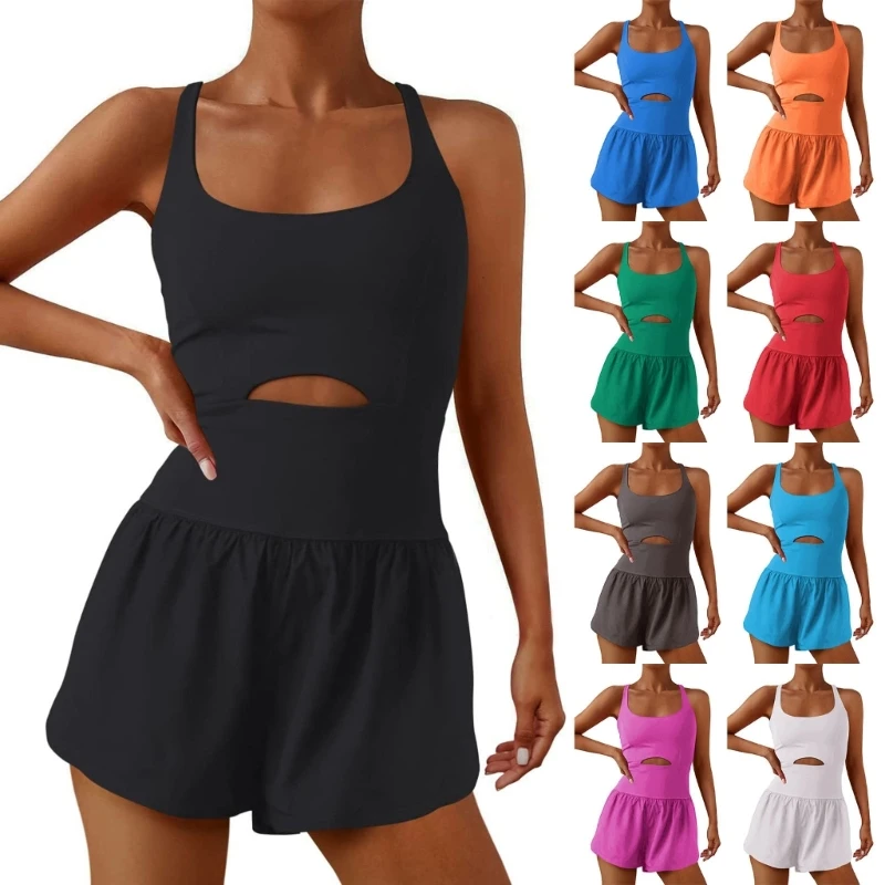 Summer Sleeveless Rompers for Women Solid Color Yoga Rompers Female One