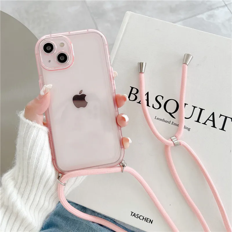 Cross Neck Lanyard Phone Case For iPhone 15 14 Pro Max 13 12 11 Heart Soft  Cover