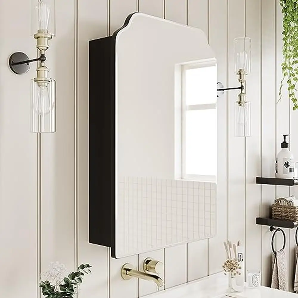 Bathroom Wall Cabinet with Adjustable Shelves Vintage Style Black Wood Medicine Cabinet 3