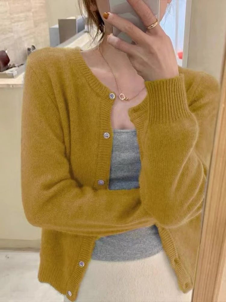 2026 Korean Knitted Cardigan Women's Autumn Winter Fashion O-Neck Versatile Slimming Basis Sweater Long Sleeve Vintage Y2k Tops 5
