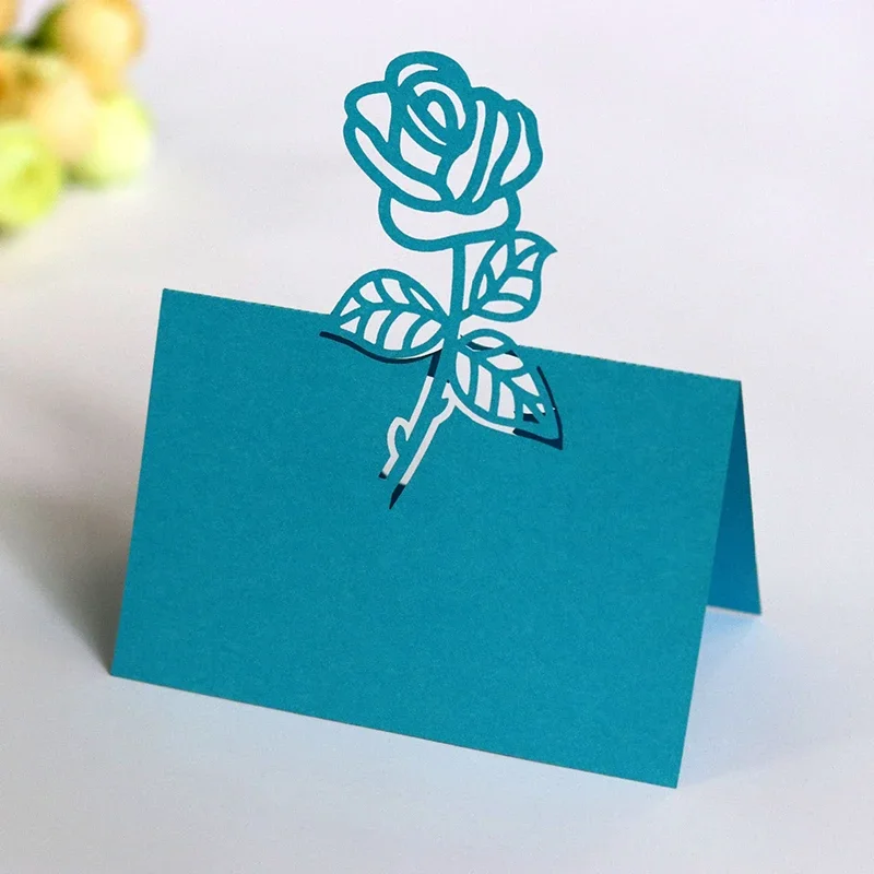50 Pcs/Set Rose Flower Hollow Pattern Place Card Wedding Decoration Table Numbers Name Fold Card Birthday Party DIY Supplies
