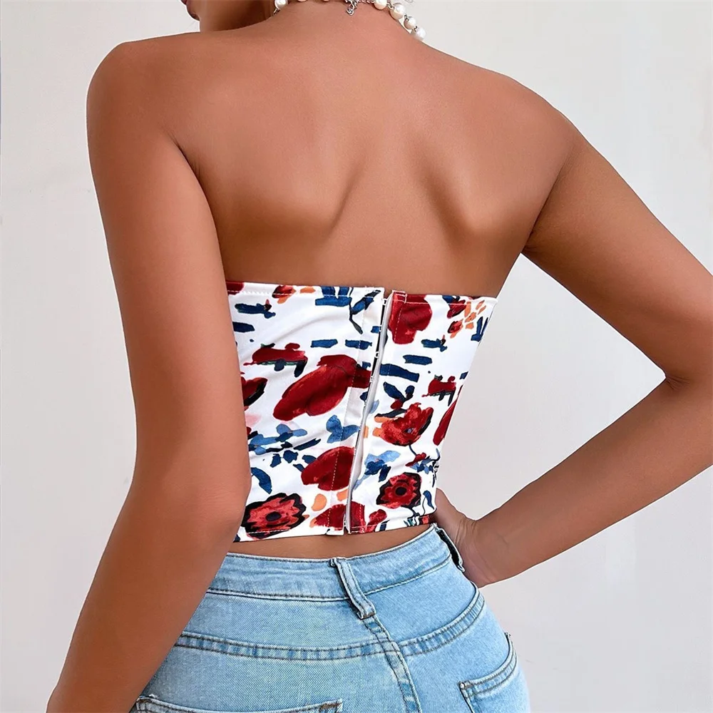 Instagram sexy Spice girls Shapewear backless beauty back wrap breast rhomboid fish bone waist vest wearing floral print