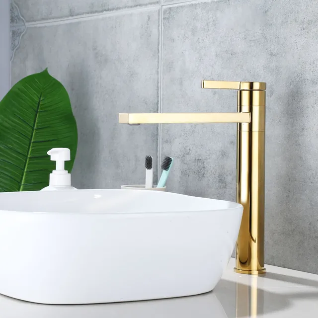 Bathroom Basin Faucet 360°Swivel Spout Vessel Sink Mixer Taps Single Handle Deck Mounted Washbasin Faucet Hot Cold Water Taps 9