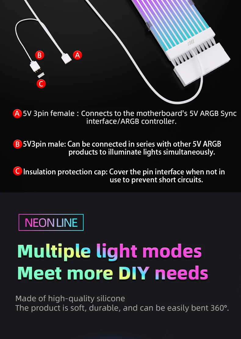 ARGB Extension Cable For Computer Power Supply Motherboard 24PIN GPU 8PIN Light