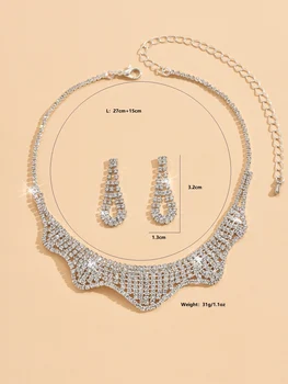 3 pcs jewelry set, women’s rhinestone necklace, earrings