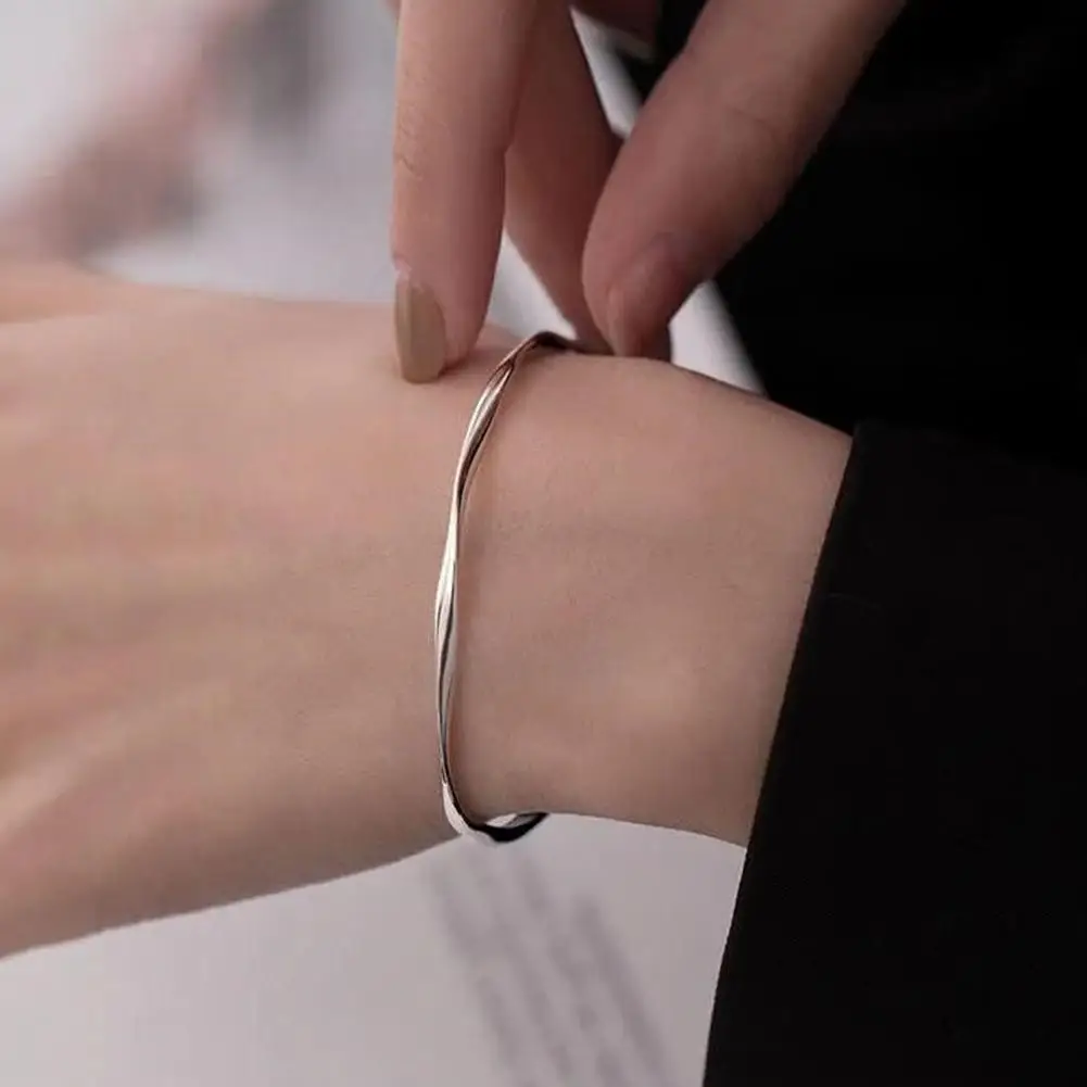 Retro Cuff Bracelet Blank Mobius Opening Bangles For Women Minimalism Twisted Wrist Jewelry Accessories Wife Mom Birthday Gifts 3