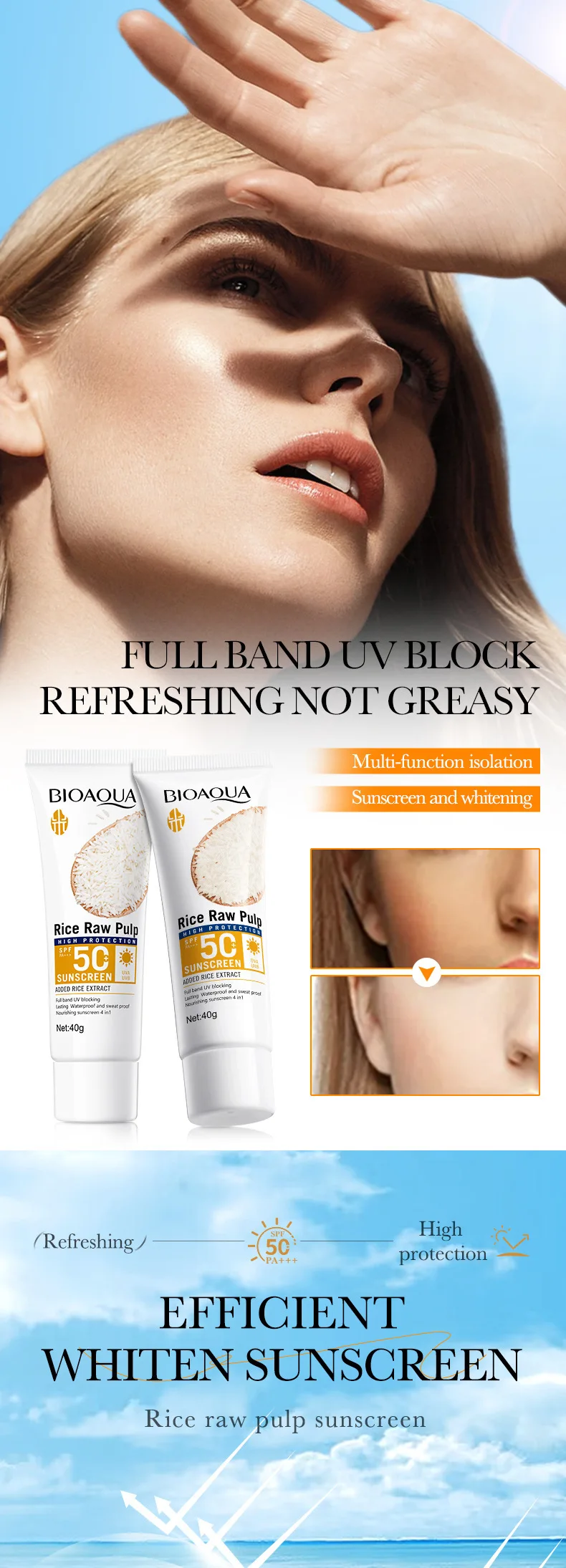 Facial Sunscreen Cream SPF 50+ Body Protector Solar Lotion Long-Lasting UV Protection Sun Sunburn