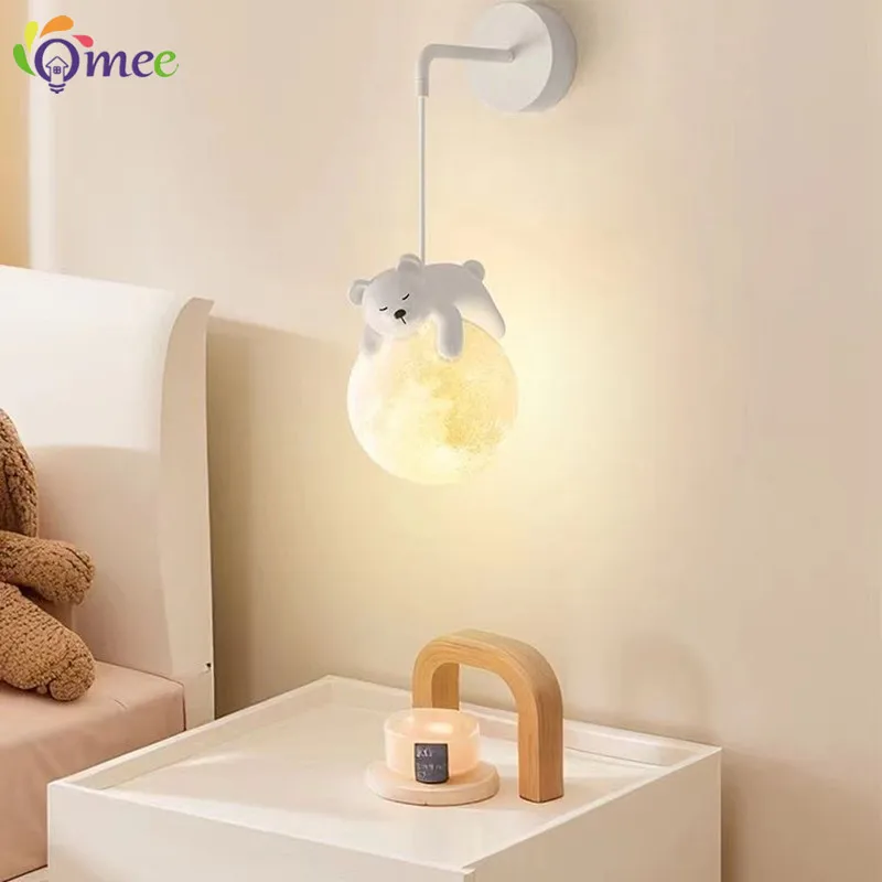 Children's room wall lamp creative living room background lamp stair corridor lamp LED Puppy Bear moon lamp bedroom bedside lamp