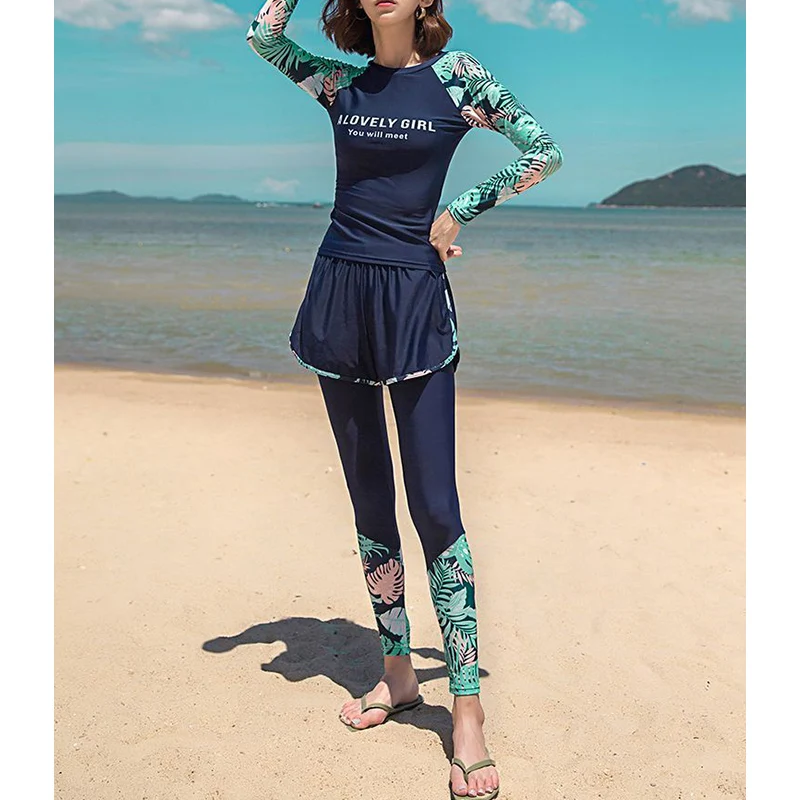 Summer Autumn KPOP Fashion Harajuku Women's Three Piece Swimsuit Sweat Long Sleeve Sexy Swimwear Lady Sexy Chic Female Clothes