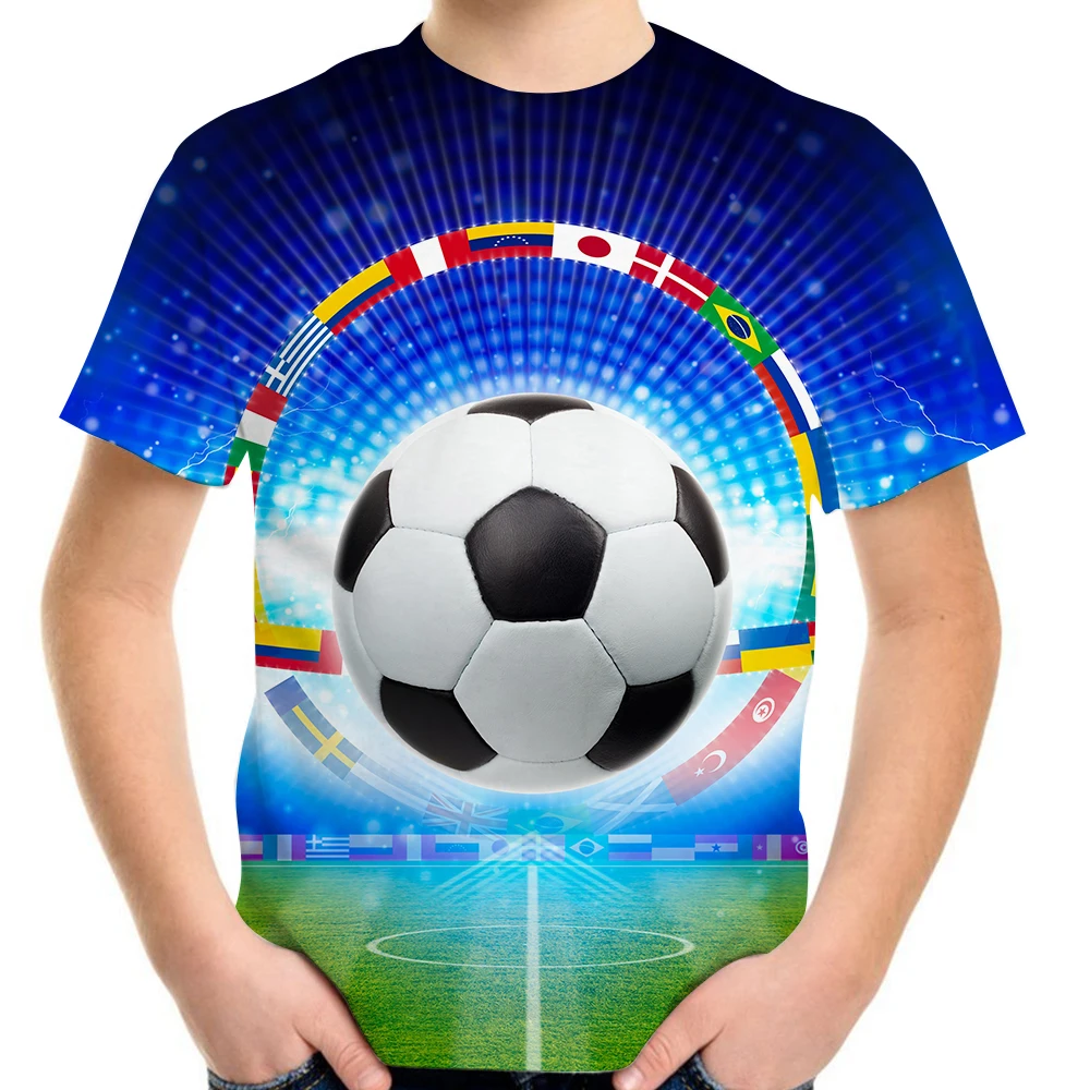 T-shirt de football imprimé pour enfants, football, feu, terre