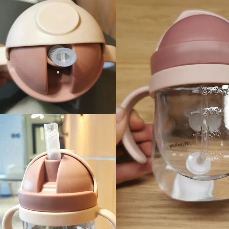 300ml  마시는 컵 먹이 병 빨대 중력 공으로 질식 방지 손잡이가있는 넓은 구경 우유 물병