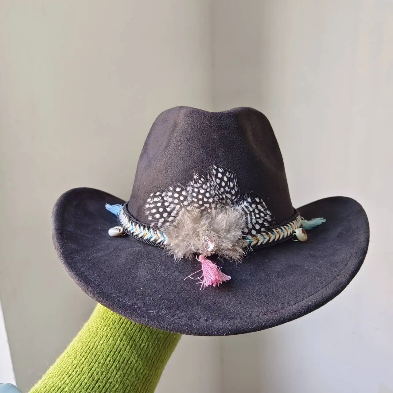 Wildleder hut 9cm Western Cowboyhut Herren Vintage engen Cowboy Jazz Hut Umhang Kirchen hut Sombrero Hombre – Detail 28