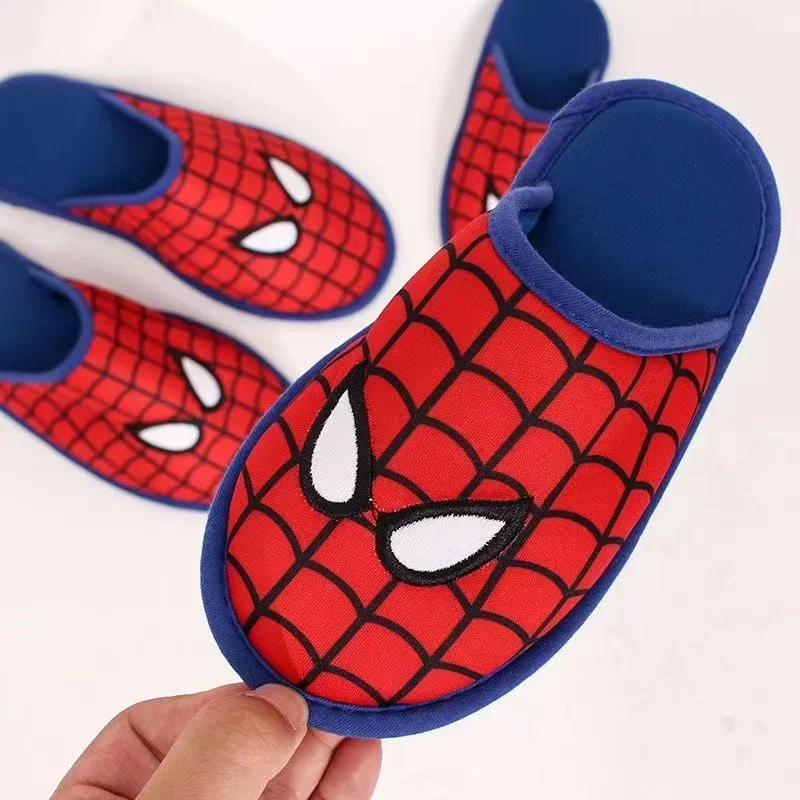Spring Autumn Cotton Slippers Children Family Matching Girls Men Cartoon Spider Man Kid Boys Indoor Anti-slip Home Shoes EU28-44