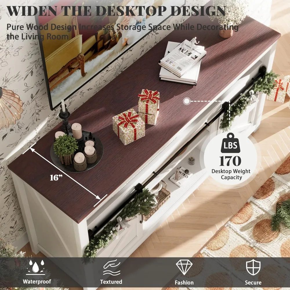 Fireplace TV Stand for TVs Up to 70", Entertainment Center with 23" Electric Fireplace Includes 12 Color Light Options, White TV 3